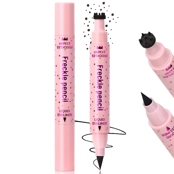 Freckle Stamp with Eyeliner Pen 2 in 1 for Natural Lifelike Faux Freckle Waterproof Fake Freckles Stain Marker for Sunkissed Makeup #Espresso&Black