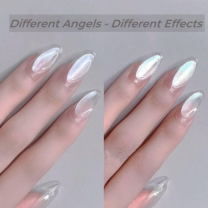 4pc Pearl Chrome Nail Powder Ice Transparent Chrome Powder for Nails, Rainbow Holographic Nail Chrome Powder for Manicure Decorations(4pc White)