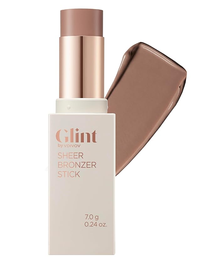 Glint Sheer Bronzer Stick (Smoked, 0.24oz) - Creamy Buildable, Blendable Formula for Natural Contour, Long-Lasting, Smooth, Versatile Use. Korean Makeup. Nose, Face, Cheeks.