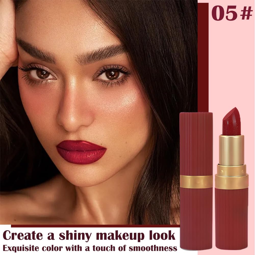 Plum Metallic Lipstick for Women,Lightweight Shimmer Frosted Lipstick,Glitter Lip Gloss Stain Long Lasting Waterproof Smudge Proof 24 Hour Full Coverage Lip Makeup,Vegan