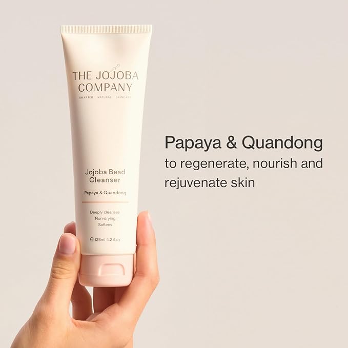 The Jojoba Company Bead Cleanser With Papaya & Quandong - Exfoliating & Hydrating Cream Face Wash - Gentle for Sensitive Skin - Pore Cleansing - For All Skin Types - 125ml