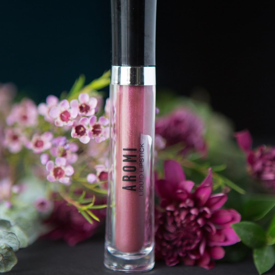 Aromi Metallic Liquid Lipstick | Chestnut Rose Lip Color with Shimmery Finish, Long-lasting + Long Wear, Smudge Proof, Waterproof, Vegan, Cruelty-free (Burgundy Quartz)