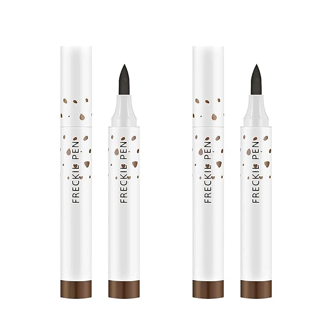 2 Pcs Freckle Pen Set, Natural Lifelike Fake Freckles Makeup Pen Magic Brown Color Freckles Makeup Tool Long-Lasting Waterproof Dot Spot Pen for Effortless Sunkissed Makeup (Dark Brown)