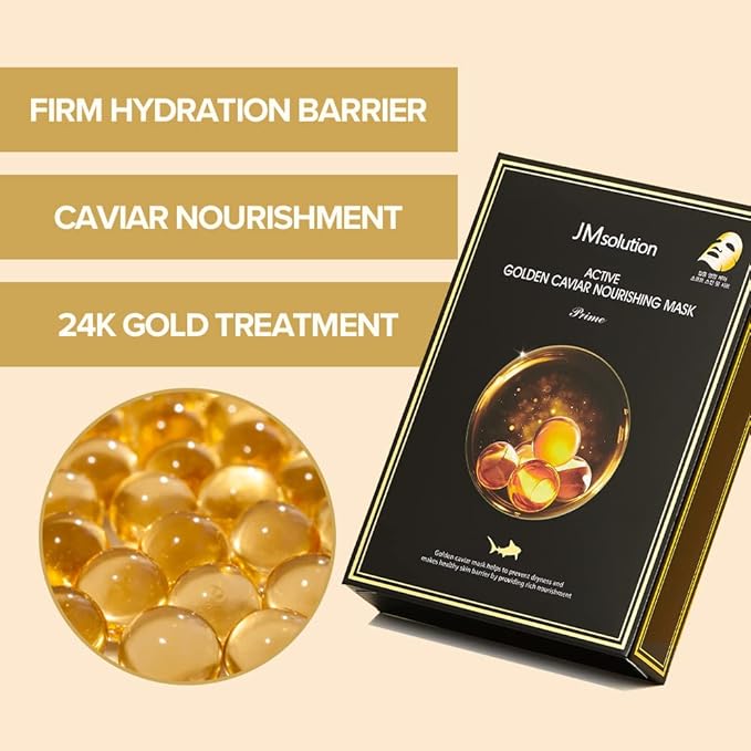 JMsolution Active Golden Caviar Nourishing Mask - Korean Skincare Facial Mask-Cavior extracted - collagen essense- 10 sheets for all skin type