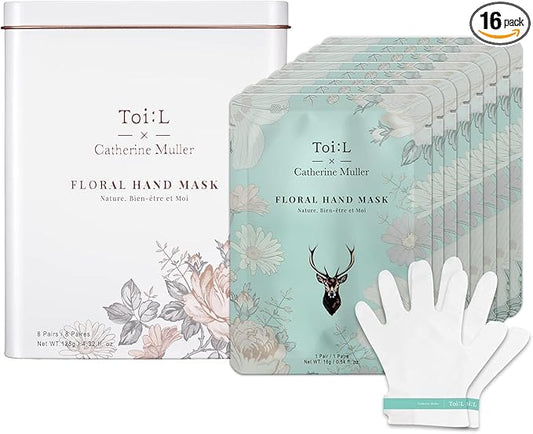 Catherine Muller Floral Hand Mask 8 Pairs, Moisturizing Gloves for Dry Hands with Elder Flower & CICA, Repairing and Nourishing Hand Care Treatment for Cracked, Rough, and Dry Skin