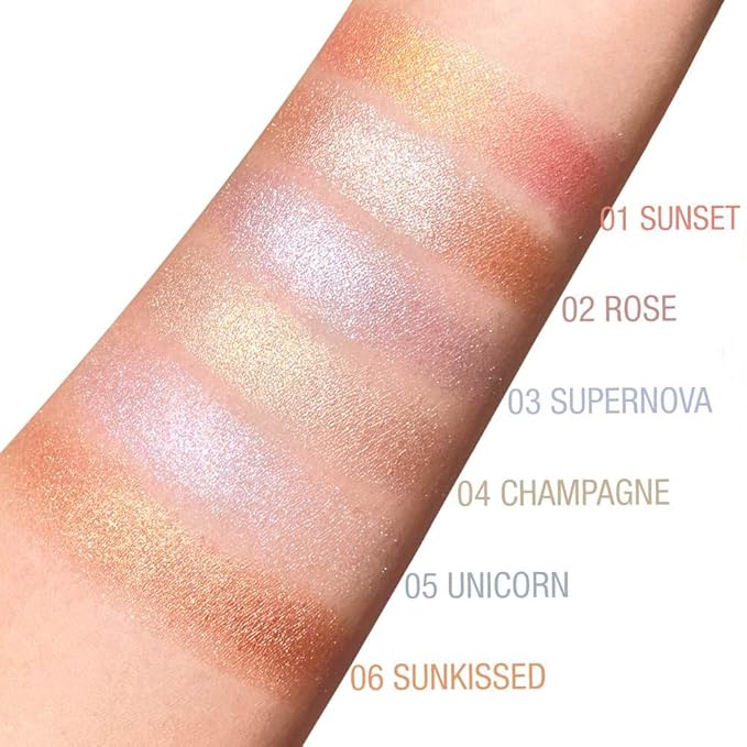 Cream Highlighter Makeup Palette, Glow Highlighters Makeup Powder, Suit for Cheeks, Body, Eyeshadow, Silver Light Pink Rose Gold Purple Champagne, Vegan, Talc Free (01)