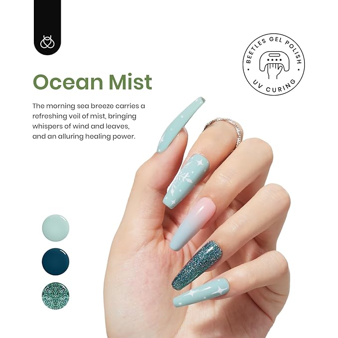 Beetles Green Gel Nail Polish Set - 6 Colors Green Gray Blue Glitter Nail Gel Polish Soak off Uv Gel Nail Art Manicure Gifts for Women