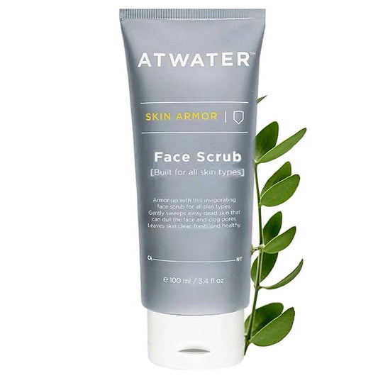 ATWATER Skin Armor Exfoliating Face Scrub, Men's Facial Cleanser with Jojoba Beads and Salicylic Acid, Non-Abrasive Skin Exfoliator for All Skin Types - 3.4 oz