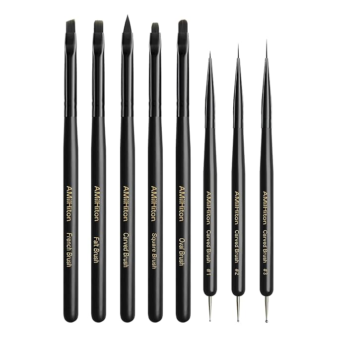 8PCS Nail Art Brushes for Builder Gel, Polygel & Polish – Flat, Round, Liner, French Tip & Detail Brushes for 3D Acrylic Flowers – Professional Nail Painting & Design Tools