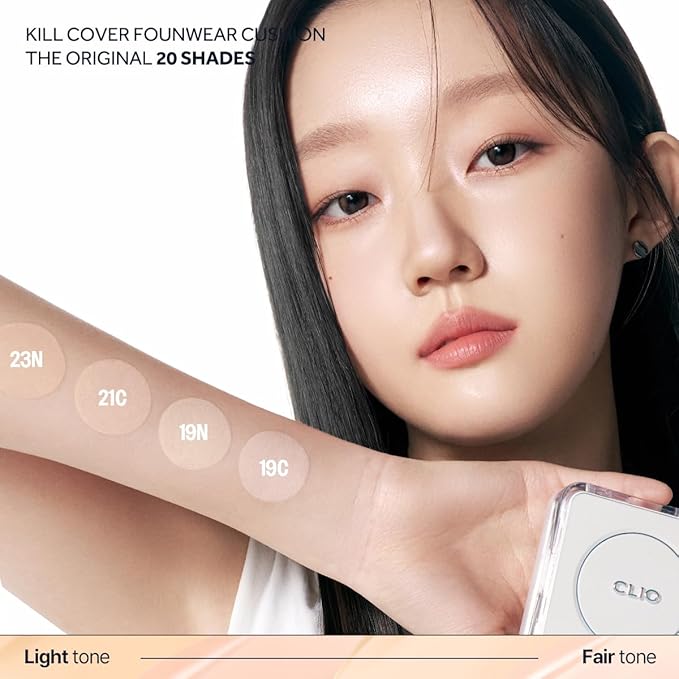 CLIO Kill Cover Founwear Cushion The Original – 20 Shades, Buildable Light to Medium Coverage, Natural Finish, Korean Makeup Foundation, Long-Lasting Skin Fit, 21N Linen