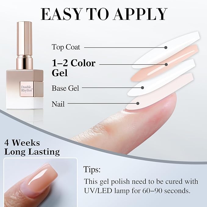 Double Rhythm Translucent Gel Polish Sheer Neutral Natural Light Milky Same Color Same Bottle 15ML Jelly Nail Polish Nail Art DIY at Home (Milky Nude Purple-A1414)