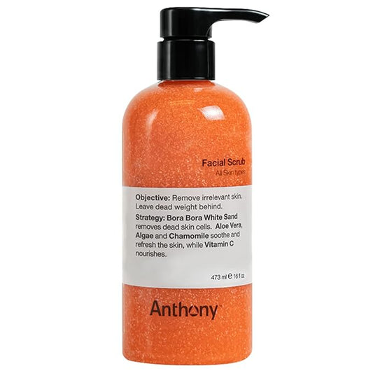 Anthony Facial Scrub, 16 Fl Oz, Contains Aloe Vera, Sand, Algae, Chamomile, Vitamin C, Soothes, Protects, Refreshes and Removes Dead Skin Cells