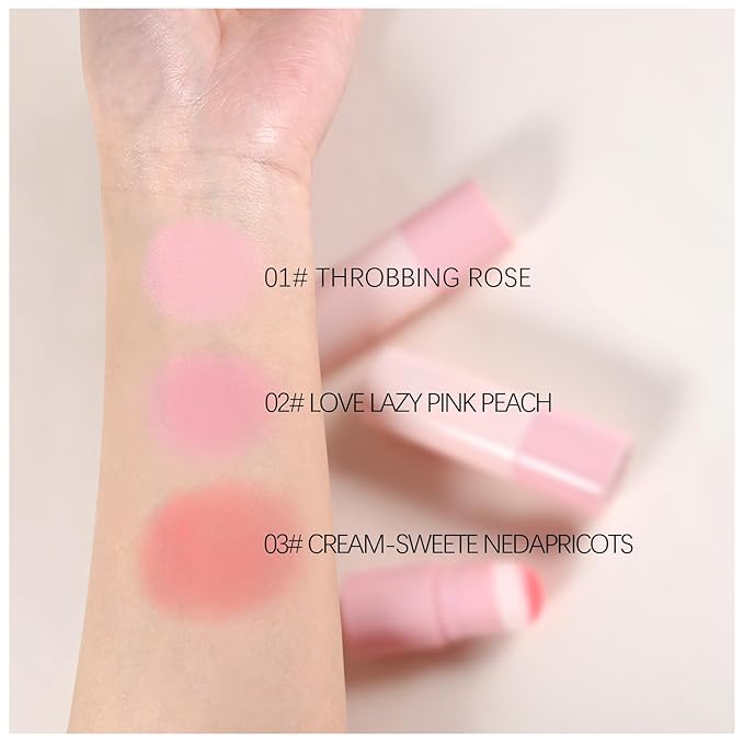 Boobeen Cream Blush Stick, Lightweight Buildable Blush Tint, Natural Matte Finish, Pink, 0.35 oz, Stick, Love Lazy Pink Peach