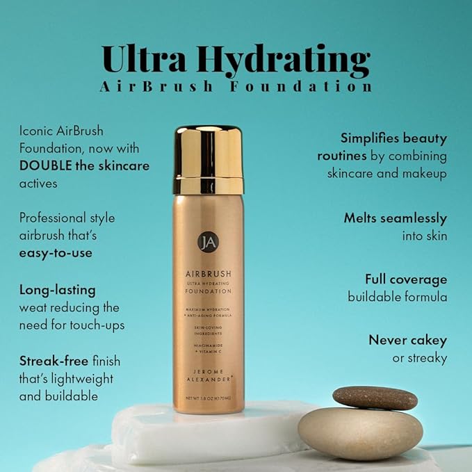 Jerome Alexander Airbrush Foundation Ultra Hydrating, Spray Foundation Makeup with 2x the Active Ingredients, Ultra-Light, Buildable, Full Coverage Formula (Bright Light)