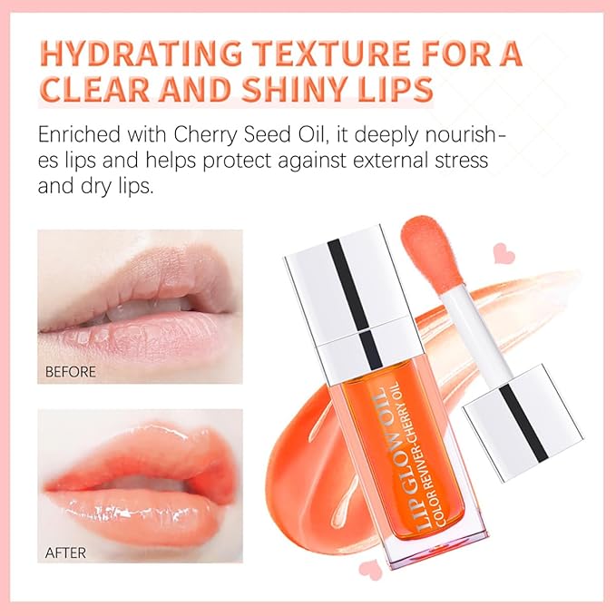 Hydrating Lip Glow Oil Moisturizing Plumping Lip Tint Lip Gloss Transparent Lip Balm Long Lasting Nourishing Repairing Lightening Lip Lines (015# CHERRY)
