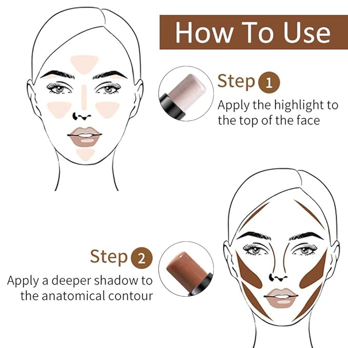 evpct 2In1 Face Cream Contour Stick Makeup Highlighter Highlight Brown Creme Cheek Contour Sticks contorno en crema Bronzer Bronzing Foundation Stick Kit Illuminator Long Lasting,02 Pearl White Coffee