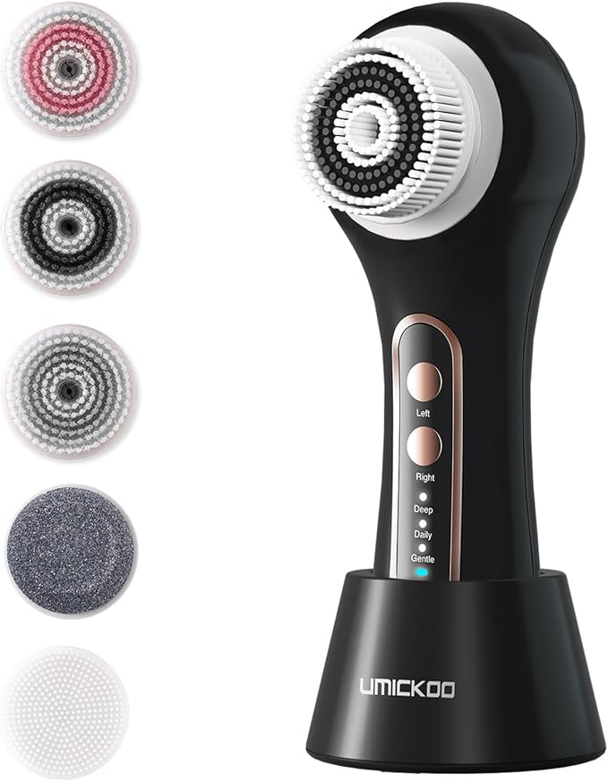 Face Scrubber Exfoliator,Facial Cleansing Brush Rechargeable IPX7 Waterproof with 5 Brush Heads,Electric Face Spin Brush for Exfoliating, Massaging and Deep Cleansing (Black Color)
