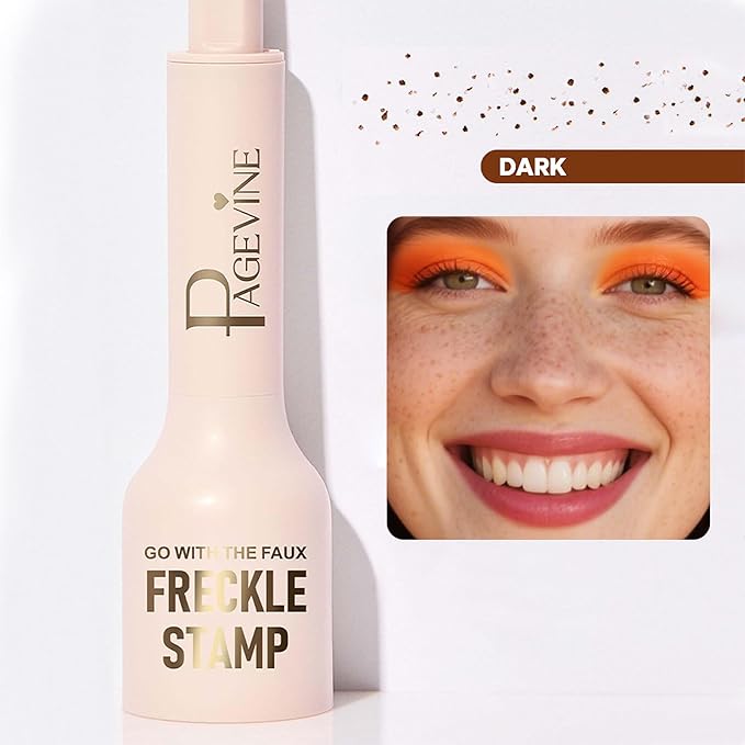 Freckle Stamp - Freckle Pen Waterproof, Long Lasting Fake Freckles, Quick Dry 5-Point Faux Freckles Stamp Cushion Stain Marker in One Press Natural and Lifelike Sunkissed Pencil Tool Makeup (#3-Dark)