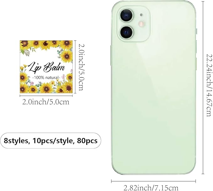 CRASPIRE 80Pcs 8 Styles Lip Balm Sticker Sunflower Self-Adhesive Homemade Lip Balm Labels Vintage Square DIY Plant Label Stickers for Lip Balm Containers Cosmetics Lipsticks