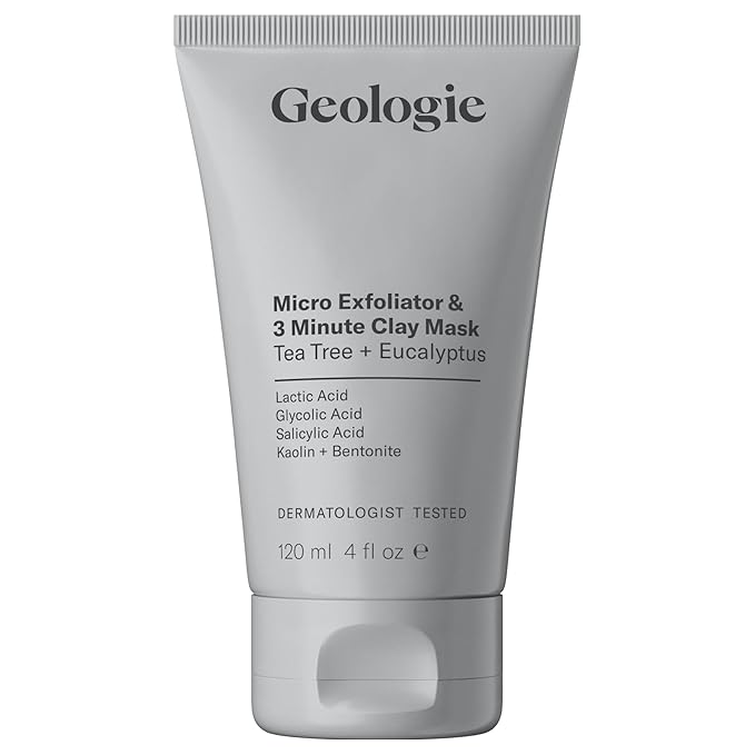 Geologie Micro Exfoliator & Clay Mask | 3-in-1 Deep Cleansing Face Wash, Pore Refining Mask & Skin Exfoliant | Tea Tree & Eucalyptus Scent For Men & Women | 4 fl oz