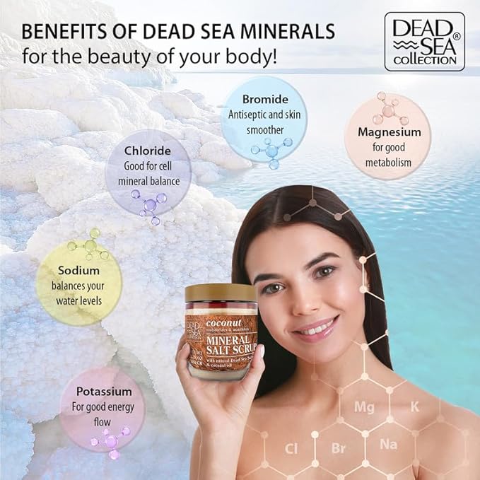Dead Sea Collection Coconut Salt Scrub – Exfoliating Body Scrub for Women – Moisturizing and Nourishing Skin – with Pure Oils and Dead Sea Minerals (23.28 Oz)