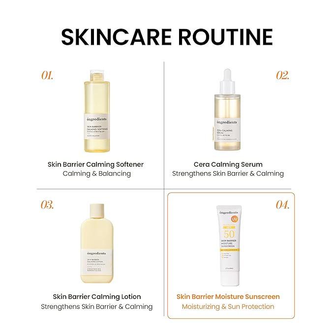 ONGREDIENTS Skin Barrier Moisture Sunscreen Broad Spectrum SPF 50, Glowy Finish, Non-Sticky, No White Cast, Hydrating, Moisturizing, Airy Texture, Korean Skin Care, All Skin Types (1.7 fl. Oz)