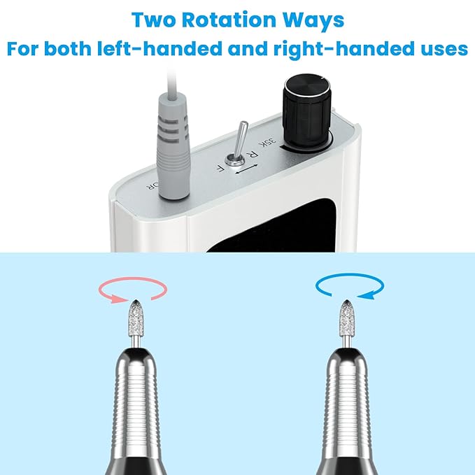 Delanie Professional Nail Drill High Torque 35000 RPM Rechargeable Portable Electric Nail File Filer for Acrylic Gel with Cuticle Bits, Salon Manicure Tool, White