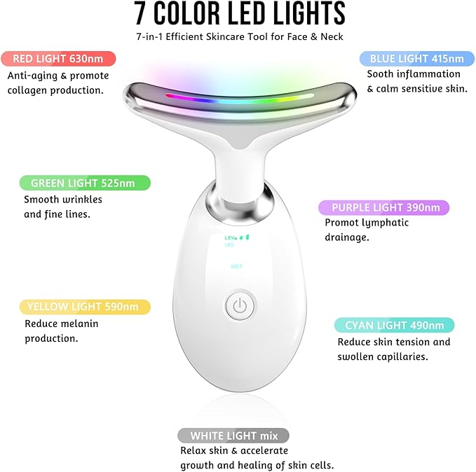 Facial Massager, Red-Light-Therapy-for-Face and Neck, Red Light Therapy Wand, 7 Color Led Face Neck Sculpting Tool for Skin Care