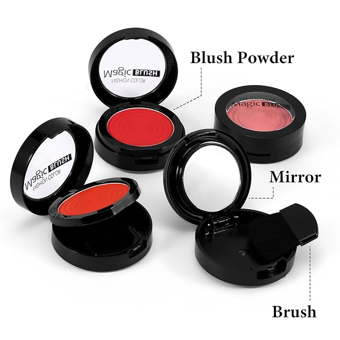 Boobeen Soft Blend Powder Blush for Cheeks, Buildable Color Matte Smooth Blush Palette Compact Blush Powder Makeup, Long-lasting Flush Color, with Mirror and Brush