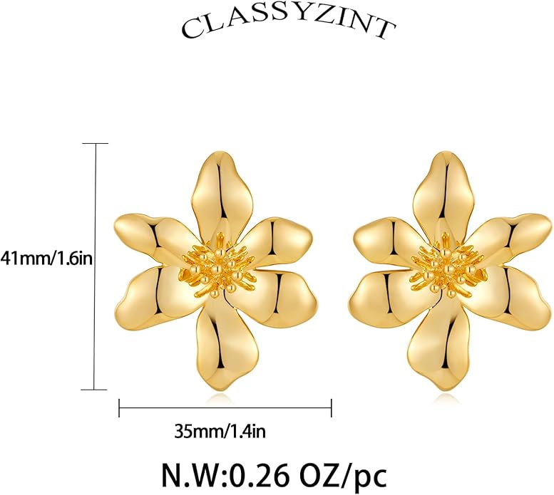 CLASSYZINT Gold/White/Red/Black Flower Stud Earrings For Women