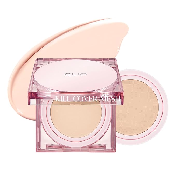 CLIO Kill Cover Mesh Glow Cushion Foundation ([Refill Included] 15g*2, 21C LINGERIE), Glass Skin, Long-Lasting, Lightweight, Buildable Coverage, Glowy Skin Makeup