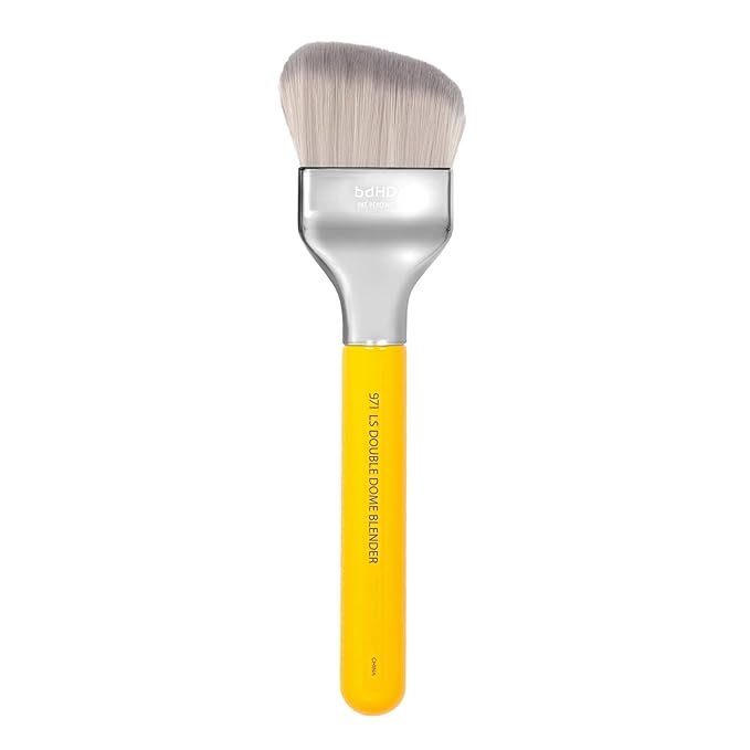 Bdellium Tools Professional Makeup Brush - Studio Series 971 Large Slanted Double Dome Blender - With Soft Synthetic Fibers, For Quick & Easy Application and Blending (Yellow, 1pc)