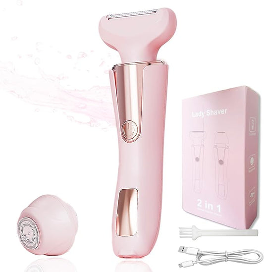 Bikini Trimmer for Women 3 in 1 Body Shaver | No Nick Replaceable Dual Heads | Rechargeable Electric Razors for Pubic Hair with LCD Display | Women's Bikini Area, Face, Legs & Underarms Trimmer