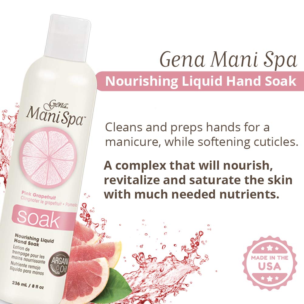 Gena Mani Spa Liquid Hand Soak | Softens, Moisturizes Hands, Nails, and Cuticles For Great Manicure Pre Treatment | Made in the USA |Grapefruit Scent |8 Oz