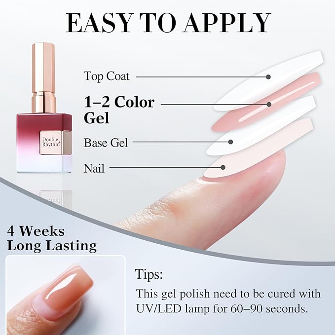 Double Rhythm Translucent Gel Polish Sheer Neutral Natural Light Milky Same Color Same Bottle 15ML Jelly Nail Polish Nail Art DIY at Home (Jelly Burgundy-A1400)