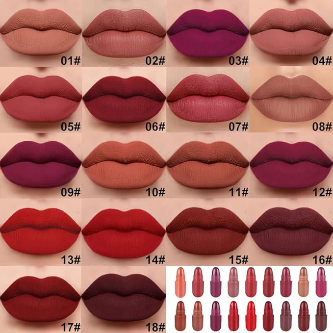 evpct 18 Pcs Capsule Pills Lipstick Mini Matte Lipstick Set for Women Long Lasting labiales mate 24 horas originales Deep Red 24 Hours Waterproof Stay on Lip liner Set Sampler