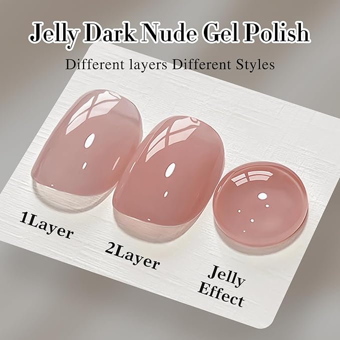 Double Rhythm Translucent Gel Polish Sheer Neutral Natural Light Milky Same Color Same Bottle 15ML Jelly UV Polish Nail Art DIY at Home (Dark Nude-A1493)