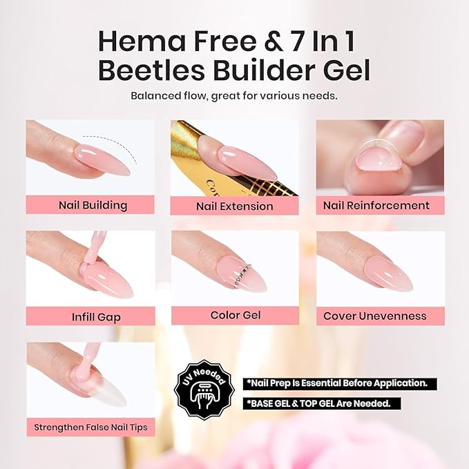 Beetles Builder Gel for Nails 7 in 1 Builder Nail Gel Color Nude Brown for Nails Extension & Building Apex Strengthen Thin Nails DIY Salon at Home Nail Art Base Gel Needed Gift for Women