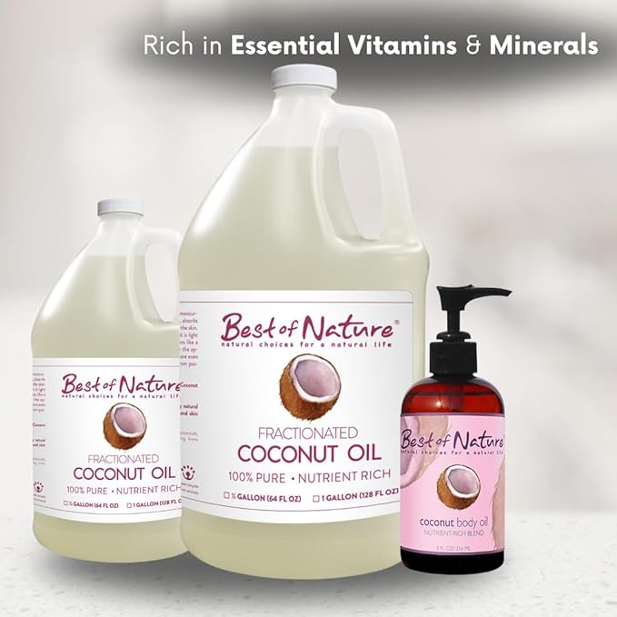 Best of Nature 100% Pure Fractionated Coconut Oil - Liquid MCT Massage & Body Oil, Unscented Moisturizer for Hair, Skin, Face, Aromatherapy Carrier for Essential Oils, 8 oz