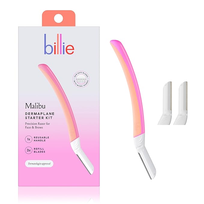 Billie - Dermaplane Starter Kit - Reusable Handle + 3 Refill Blades - Remove Facial Hair + Perfectly Shape Brows - Dermatologist-Approved - Malibu