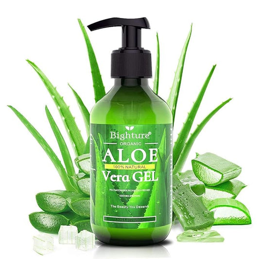 Aloe Vera Gel, 100% Aloe Vera Organic from Freshly Cut Aloe Leaves, Skin Care for Deeply & Rapidly Soothing, Firming, After Shave, Sunburn Relieve, etc