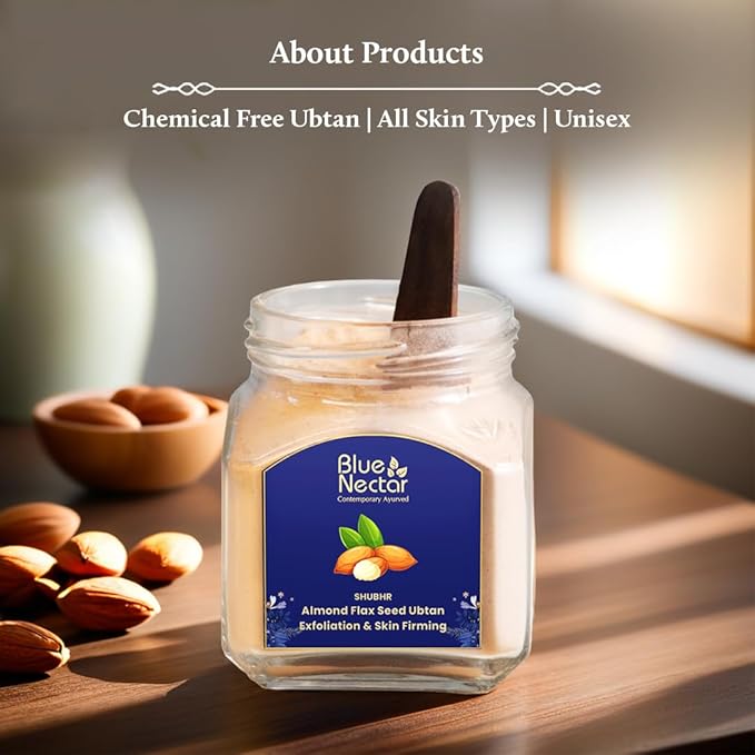 Blue Nectar Almond Ubtan Powder Face Pack for Anti-Aging and Firming | Natural Exfoliator for Face with Multani Mitti Powder (3.5 Oz, 12 Herbs)