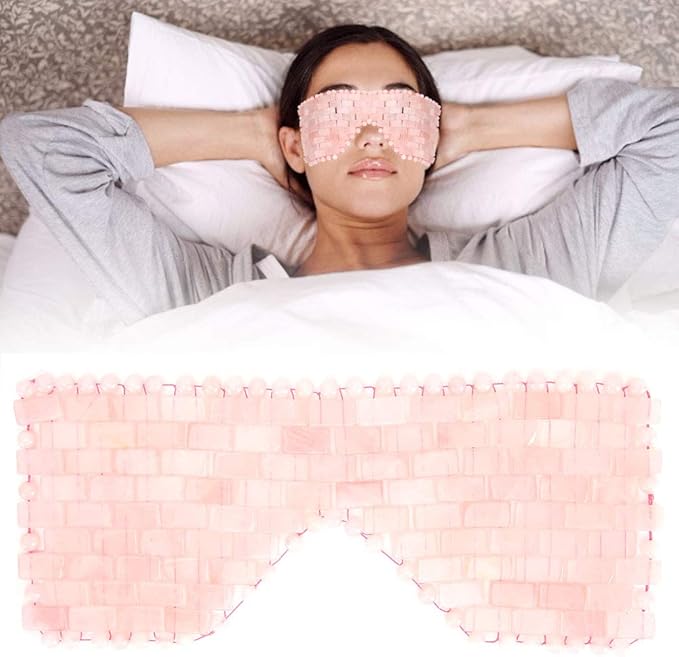 Jade Eye Mask,Jade Stone Cooling Mask,Jade Stones Anti-Aging Cooling Sleeping Eye Mask,Cold Eye Massager Eye Covers for Relief Eye Fatigue(Rose Quartz)