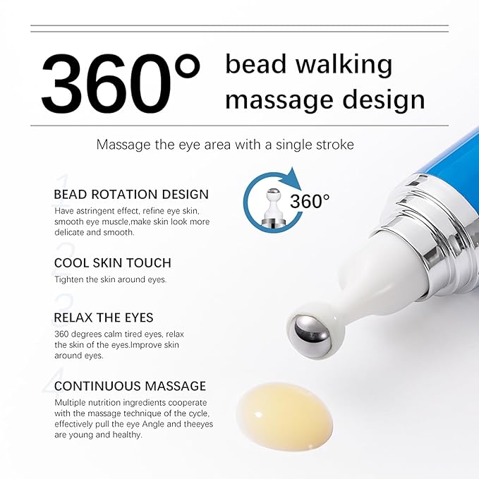 5% Caffeine Eye Serum with 360° Massage Rollerball Topper,Caffeine Eye Cream for Dark Circles,Wrinkles,Puffiness and Fine Lines,Under Eye Roller Cream Eye Bags Treatment for Women and Men