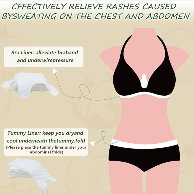 16 Pack Cotton Tummy Liners and Bra Liners Set for Sweat Rash Skin Folds Plus Size Women Sweating Supplies