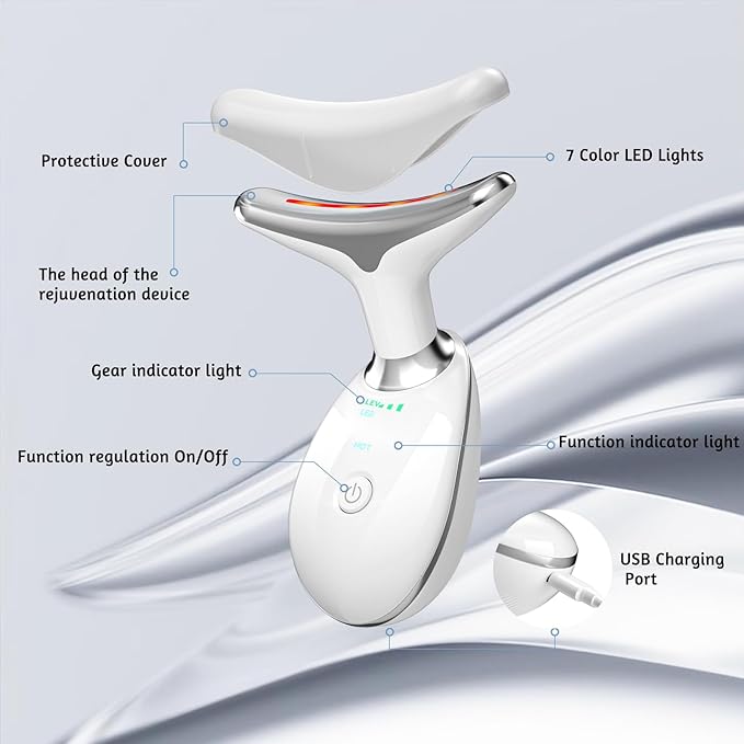 Facial Massager, Red-Light-Therapy-for-Face and Neck, Red Light Therapy Wand, 7 Color Led Face Neck Sculpting Tool for Skin Care
