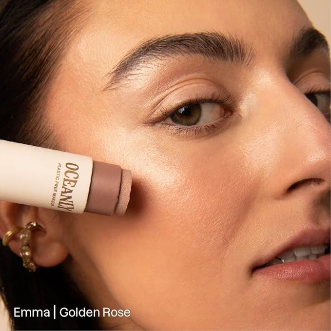 Bundle of ATTITUDE Oceanly Lightweight Highlighter Stick, Titanium Dioxide-Free, EWG Verified, Plastic-Free, Vegan Makeup, Golden Rose, 0.3 Oz + Oceanly Lightweight Bronzer Stick, Coffee, 0.3 Oz