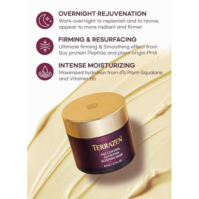 Age Control Nutrition Sleeping Mask, 2.70 fl.oz.(80g), Age Control Overnight Face Mask with PHA, PEPTIDE, Plant Squalane, Hydrating, Firming, Glowing Skin