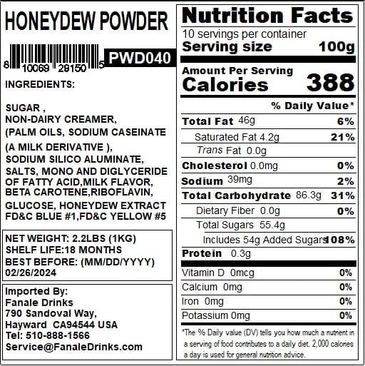 Fanale Premium Honeydew Bubble Tea Flavoring Powder | Perfect for Baking, Smoothies, Desserts and Drinks | Instant Flavoring Powder for Boba Milk Tea - 2.2 Pounds (Pack of 20).