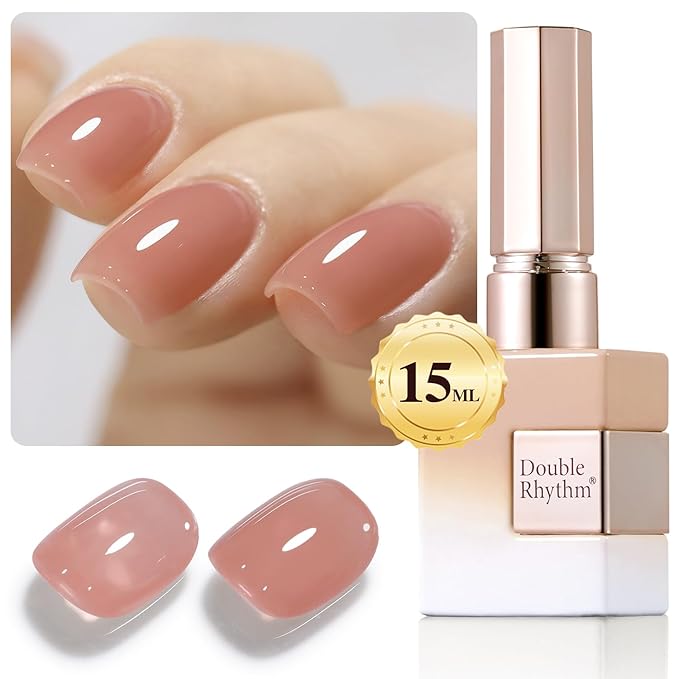 Double Rhythm 0.5Oz Translucent Gel Polish Sheer Neutral Natural Light Milky Same Color Same Bottle 15ML Jelly Nail Art DIY at Home (Skin Nude-A1370)
